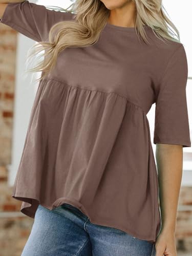 Womens Summer Babydoll Tops Oversized Short Sleeve Crewneck T Shirts Peplum Casual Loose Blouse