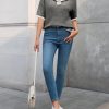 Womens Striped Cropped Sweaters Tops Color Block Short Sleeve Knit V Neck Fall Casual Pullover