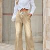 Womens Wide Leg Flare Jeans Casual Drawstring High Waist Vintage Denim Pants with Pockets