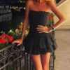 Tube Top Preppy Dress Women Y2k Blue Floral Strapless Mini Dress Vintage Short Going Out Dresses