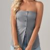 Womens Strapless Blazer Vest Summer Sleeveless Fitted Tube Tops Trendy Button Down Work Suit Tops