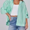 Womens Striped Button Down Shirts 2024 Fall Fashion Puff Long Sleeve Loose Fitting Work Tops