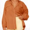 Womens Oversized Button Down Shirts Puff Long Sleeve Collared V Neck Cotton Blouses Linen Loose Fit Tops