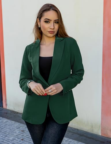 Dressy Blazers for Women Button Long Sleeve Lapel Business Casual Outfits Office Work Suit Blazer with Pockets
