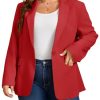 Womens Plus Size Casual Blazers Open Front Long Sleeve Work Office Suit Jackets Red