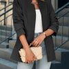Womens Business Casual Blazer Long Sleeve Open Front Notch Stand Collar Blazer Work Office Jacket Suit