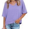 Womens Summer V Neck T Shirts Casual Short Sleeve Flowy Tops Cute Loose Fit Basic Tees