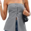 Womens Strapless Blazer Vest Summer Sleeveless Fitted Tube Tops Trendy Button Down Work Suit Tops