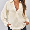 Womens Deep V Neck Blouse Casual Striped Long Sleeve Loose Fit Work Shirt Tops