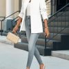 Womens Business Casual Blazer Long Sleeve Open Front Notch Stand Collar Blazer Work Office Jacket Suit