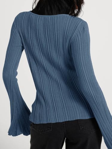 Womens Bell Long Sleeve Tops Going Out Knitted Pullover Sweater 2025 Fall Fashion Lightweight Winter Shirts