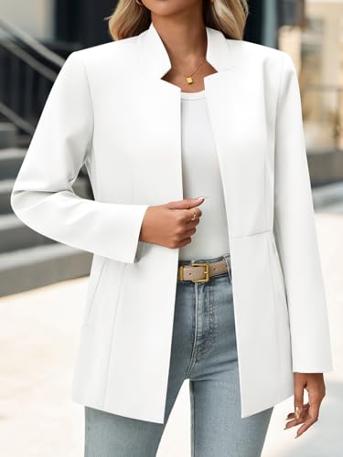 Womens Business Casual Blazer Long Sleeve Open Front Notch Stand Collar Blazer Work Office Jacket Suit