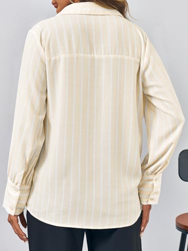 Womens Deep V Neck Blouse Casual Striped Long Sleeve Loose Fit Work Shirt Tops