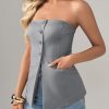 Womens Strapless Blazer Vest Summer Sleeveless Fitted Tube Tops Trendy Button Down Work Suit Tops