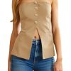 Womens Strapless Blazer Vest Summer Sleeveless Fitted Tube Tops Trendy Button Down Work Suit Tops