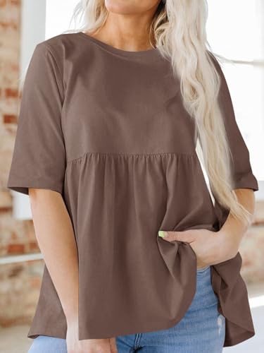 Womens Summer Babydoll Tops Oversized Short Sleeve Crewneck T Shirts Peplum Casual Loose Blouse
