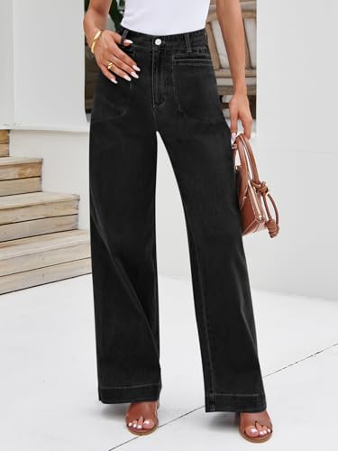 Womens Wide Leg Jeans High Waisted Stretchy Baggy Loose Denim Casual Pants with Pockets