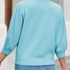 Womens 3/4 Puff Sleeve Sweater Tops Fall Casual Crew Neck Lightweight Knit Pullover Loose Fit Scallop Trim Sweater
