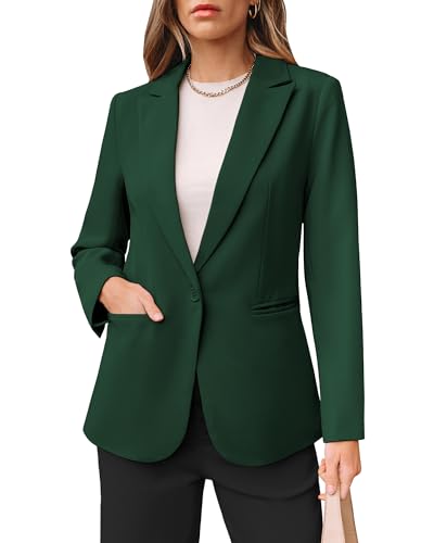 Dressy Blazers for Women Button Long Sleeve Lapel Business Casual Outfits Office Work Suit Blazer with Pockets