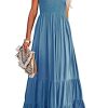 Womens Summer Cotton Strapless Elastic Smocked Boho Beach Casual Flowy Maxi Tube Dresses