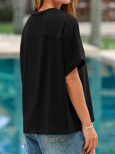Womens Oversized Short Sleeve Tshirts Summer Casual Round Neck Tops Loose Fit Boxy Basic Tee Shirts