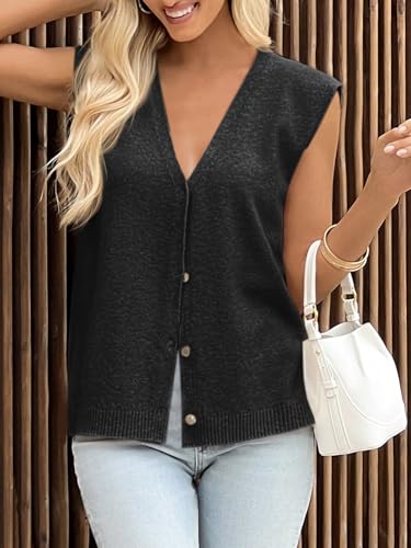 Womens V Neck Sweater Vest Casual Button Down Knit Vest Outerwear Sleeveless Trendy Cardigans