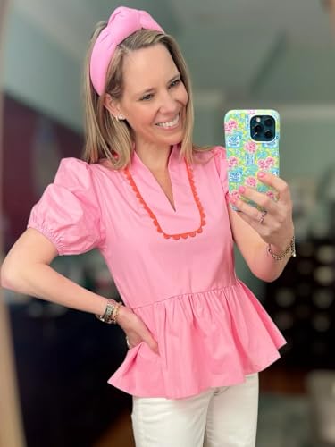 Womens Puff Sleeve Peplum Blouses Ruffle V Neck Summer Casual Tops Babydoll Loose Fit Shirts