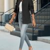 Womens Business Casual Blazer Long Sleeve Open Front Notch Stand Collar Blazer Work Office Jacket Suit