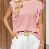 Womens Cap Sleeve Tank Tops Boat Neck Loose Fit Tshirts Summer Casual Basic Tee Shirts