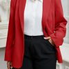 Womens Plus Size Casual Blazers Open Front Long Sleeve Work Office Suit Jackets Red