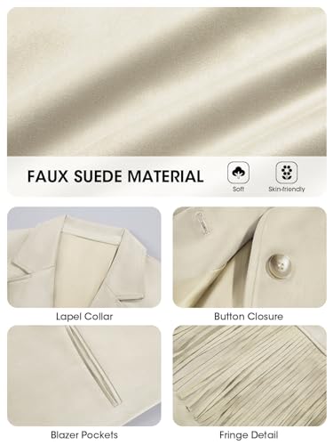 Womens Faux Suede Fringe Jacket Casual Blazer Long Sleeve Lapel Button Front Suit Jackets