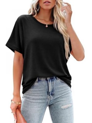 Womens Oversized Short Sleeve Tshirts Summer Casual Round Neck Tops Loose Fit Boxy Basic Tee Shirts