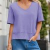 Womens Summer V Neck T Shirts Casual Short Sleeve Flowy Tops Cute Loose Fit Basic Tees
