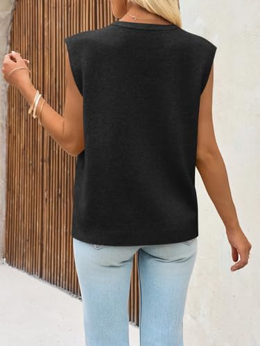 Womens V Neck Sweater Vest Casual Button Down Knit Vest Outerwear Sleeveless Trendy Cardigans