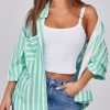 Womens Striped Button Down Shirts 2024 Fall Fashion Puff Long Sleeve Loose Fitting Work Tops