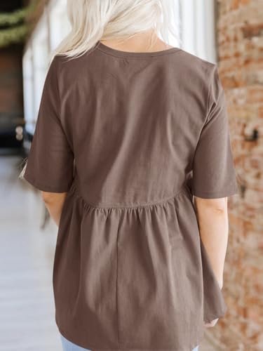 Womens Summer Babydoll Tops Oversized Short Sleeve Crewneck T Shirts Peplum Casual Loose Blouse