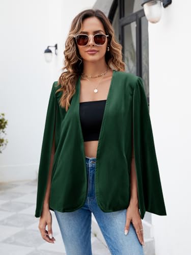 Women's Velvet Cape Blazer Jackets Casual Split Long Sleeve Open Front Coat