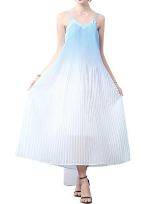Womens French Beach Ombre Dress Strapless Long Summer Vacation Gradient Color Wave Maxi Dresses