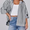 Womens Striped Button Down Shirts 2024 Fall Fashion Puff Long Sleeve Loose Fitting Work Tops