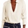 Womens Deep V Neck Blouse Casual Striped Long Sleeve Loose Fit Work Shirt Tops