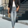 Womens Business Casual Blazer Long Sleeve Open Front Notch Stand Collar Blazer Work Office Jacket Suit
