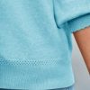 Womens 3/4 Puff Sleeve Sweater Tops Fall Casual Crew Neck Lightweight Knit Pullover Loose Fit Scallop Trim Sweater