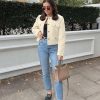 Womens Cropped Tweed Blazers Jacket Collarless Button Down Business Casual 2025 Fall Outfits Winter Coats