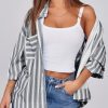 Womens Striped Button Down Shirts 2024 Fall Fashion Puff Long Sleeve Loose Fitting Work Tops