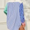Womens Color Block Striped Button Down Shirts Oversized Trendy Casual Blouses Long Sleeve Tops