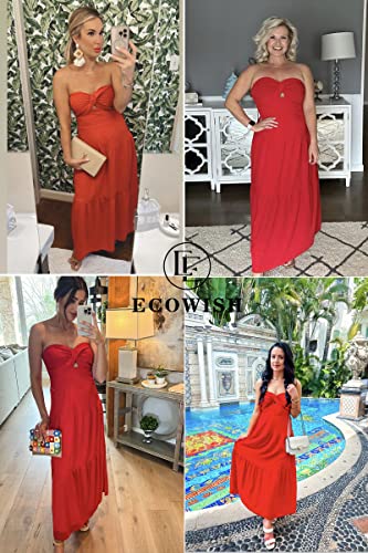 Women's Summer Strapless Maxi Dress 2025 Off Shoulder Hollow Out Smocked A Line Tube Tiered Long Dresses