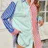 Womens Color Block Striped Button Down Shirts Oversized Trendy Casual Blouses Long Sleeve Tops