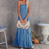 Womens Summer Cotton Strapless Elastic Smocked Boho Beach Casual Flowy Maxi Tube Dresses