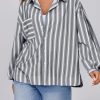 Womens Striped Button Down Shirts 2024 Fall Fashion Puff Long Sleeve Loose Fitting Work Tops