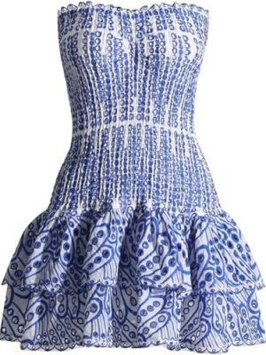 Tube Top Preppy Dress Women Y2k Blue Floral Strapless Mini Dress Vintage Short Going Out Dresses